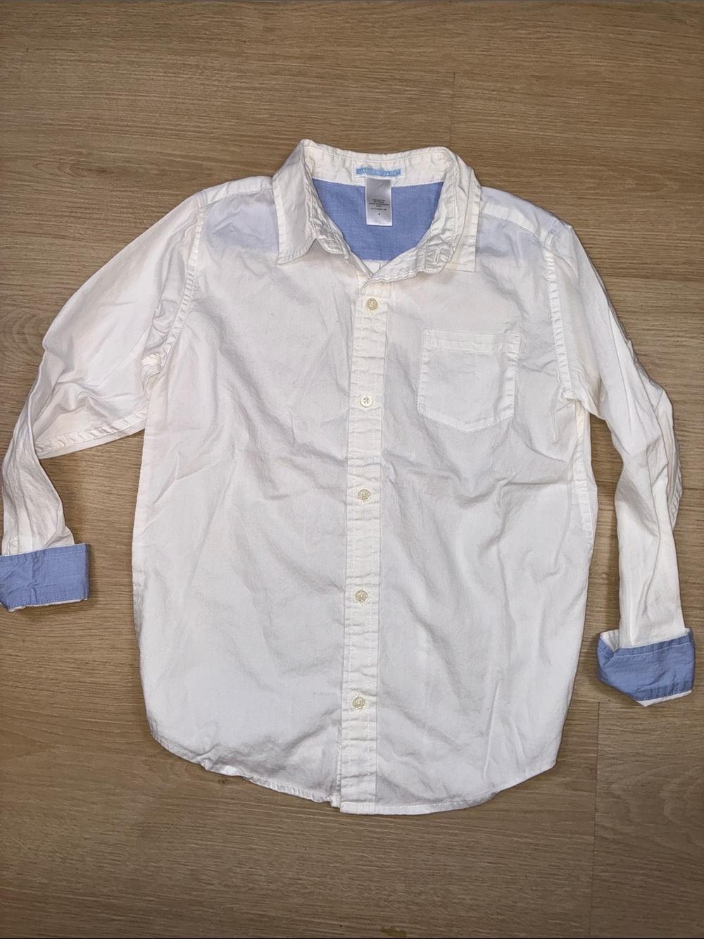 Janie and Jack White Button-Down Shirt with Light Blue Contrast